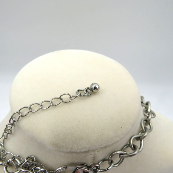 Multi Strand Layered Necklace Bib Coral Pink Faceted Beads 32" Silver Tone Chain - Picture 5 of 7